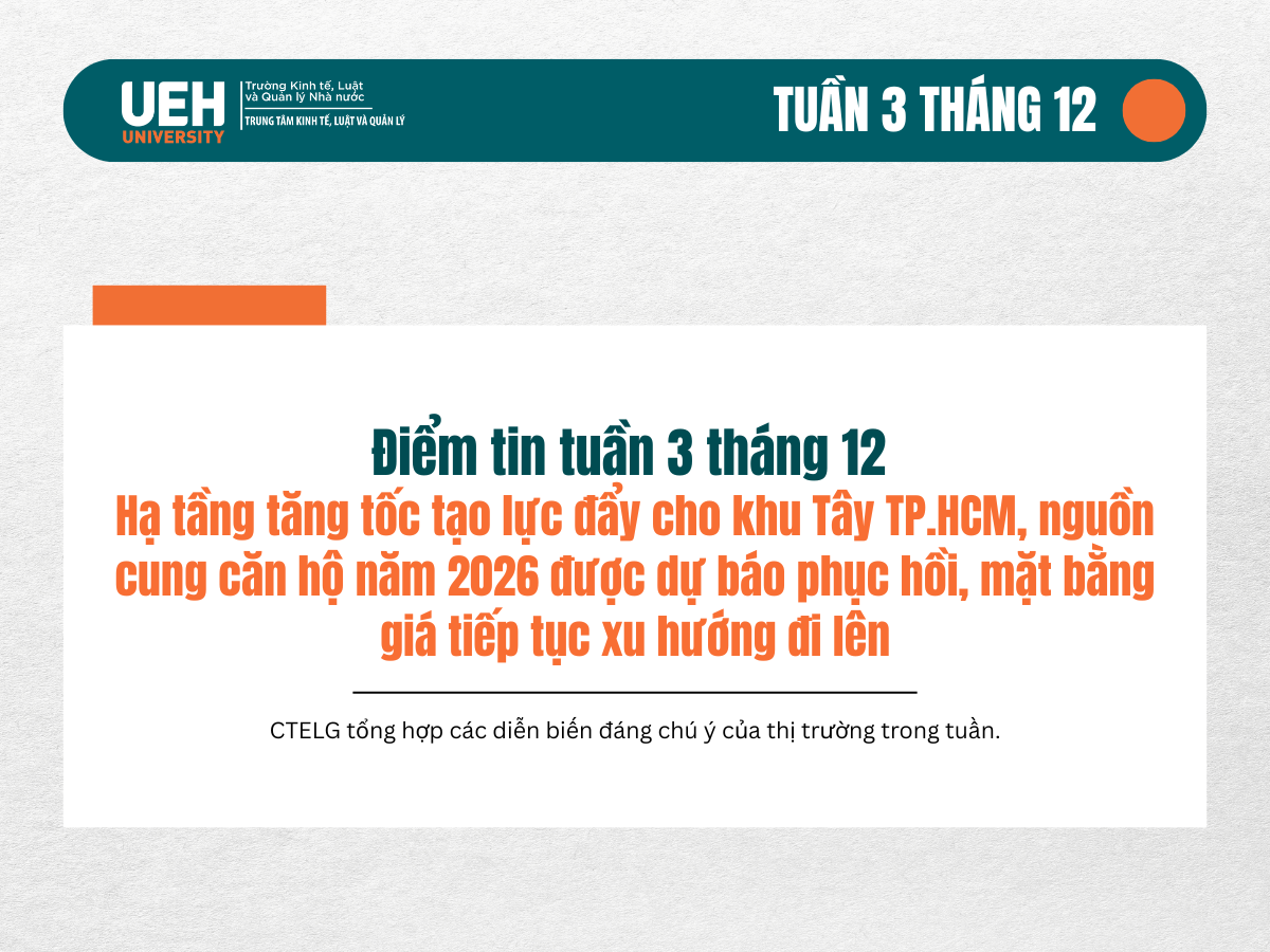 Điểm tin BĐS tuần qua: Hạ tầng tăng tốc tạo lực đẩy cho khu Tây TP.HCM, nguồn cung căn hộ năm 2026 được dự báo phục hồi, mặt bằng giá tiếp tục xu hướng đi lên.